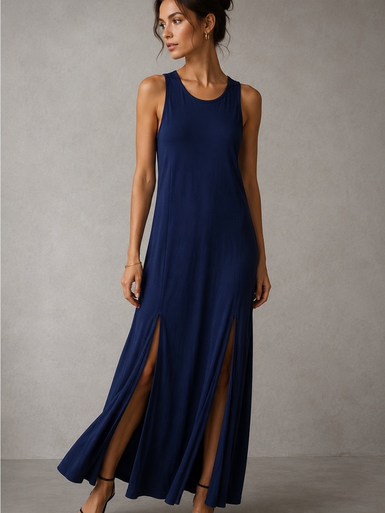 Christian Siriano Dresses & Skirts - Christian Siriano Navy Blue Sleeveless Maxi Dress with Front Slits